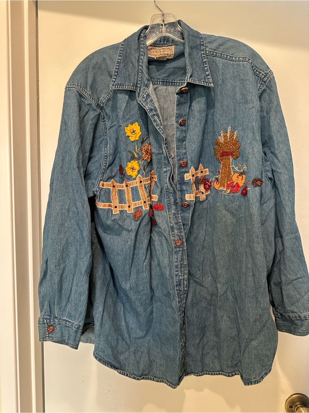 Vintage Tantrum Blues Denim Shirt w Embroidered Barn Favorites Cotton Size 2X